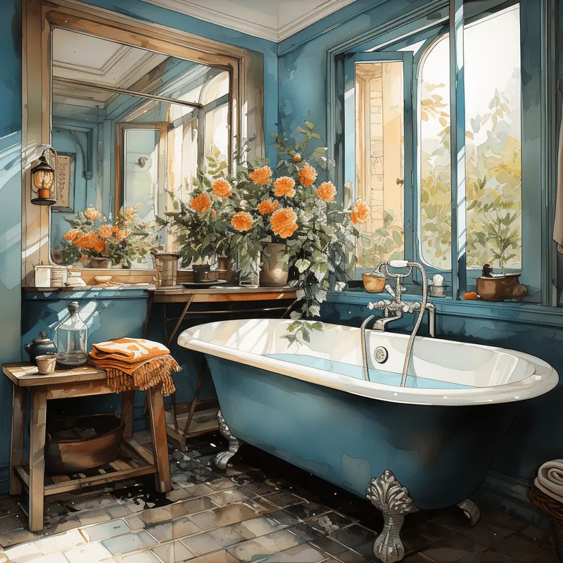 Salle de bain cottage avec baignoire